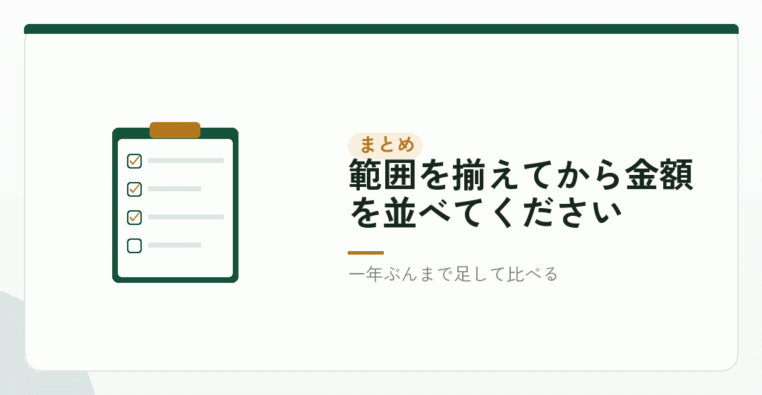 まとめ:実費は同じ。比べるのは手数料と条件を表したイラスト