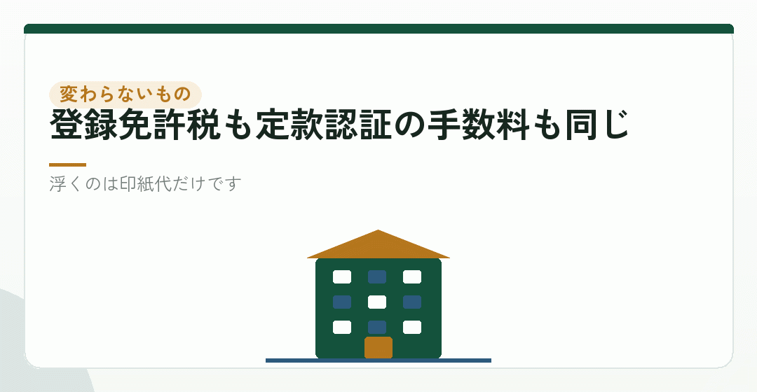 電子定款にしても変わらないものを表したイラスト