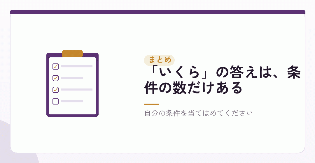 まとめ：五つの前提を決めれば、金額は出るを表したイラスト