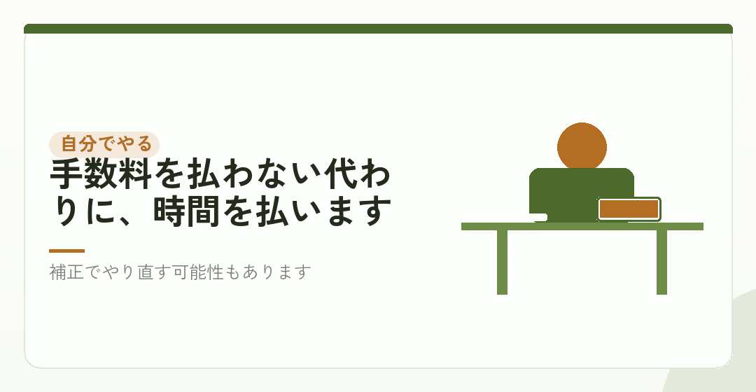自分でやると手数料は0円。ただし別のものを払っているを表したイラスト