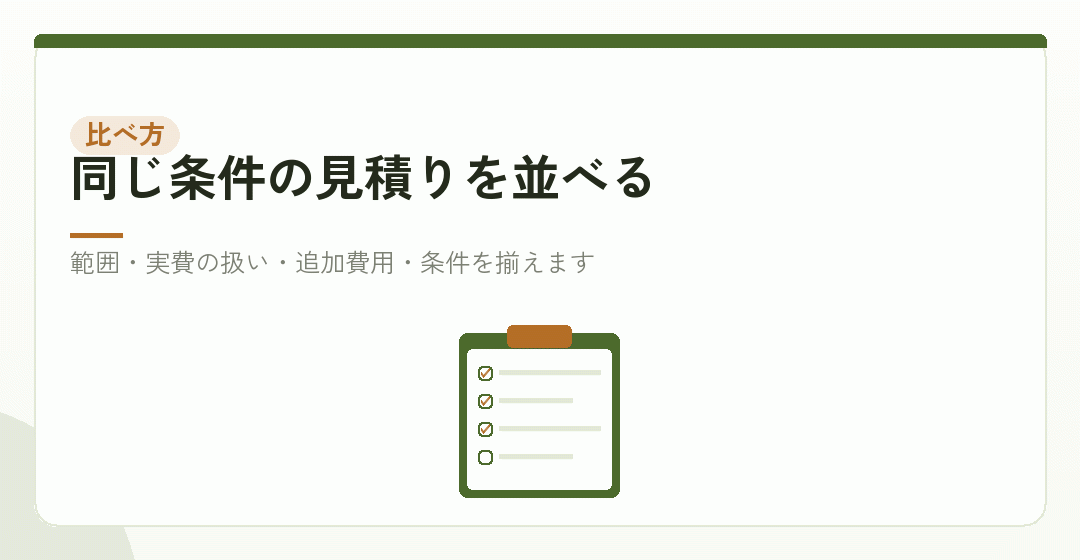 料金を比べるときに、確かめておく六つのことを表したイラスト