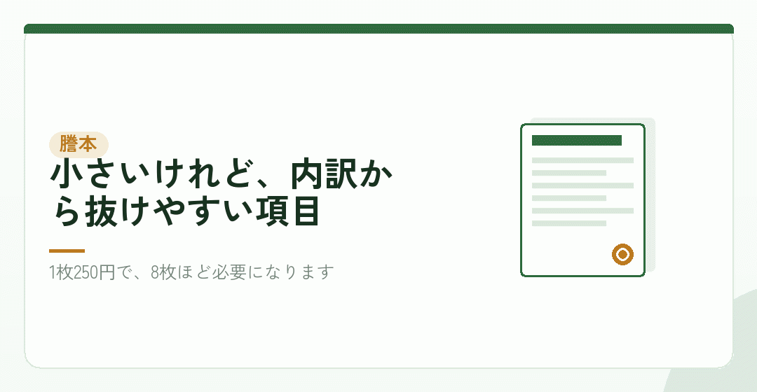 内訳③：定款の謄本 2,000円前後（総額の約1％）を表したイラスト