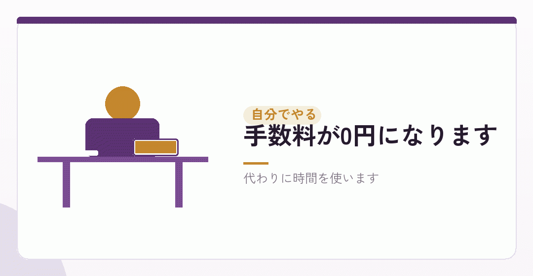 方法④:自分で手続きをする(代行手数料のぶん)を表したイラスト