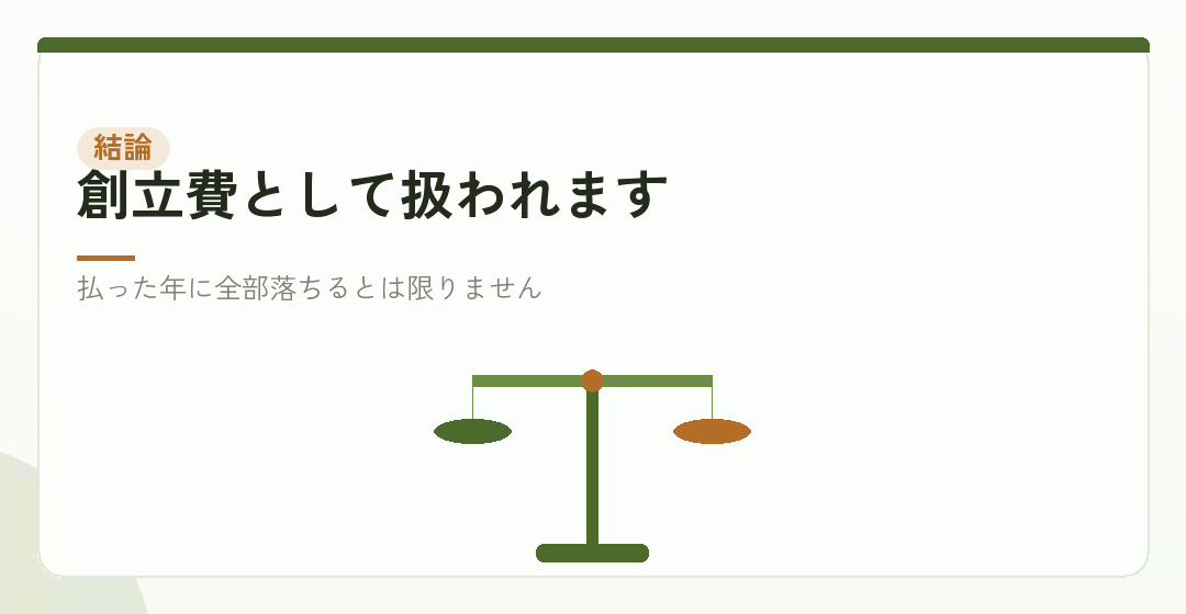 会社設立の費用は損金になるのか。ほとんどはなる、ただし時期が違うを表したイラスト
